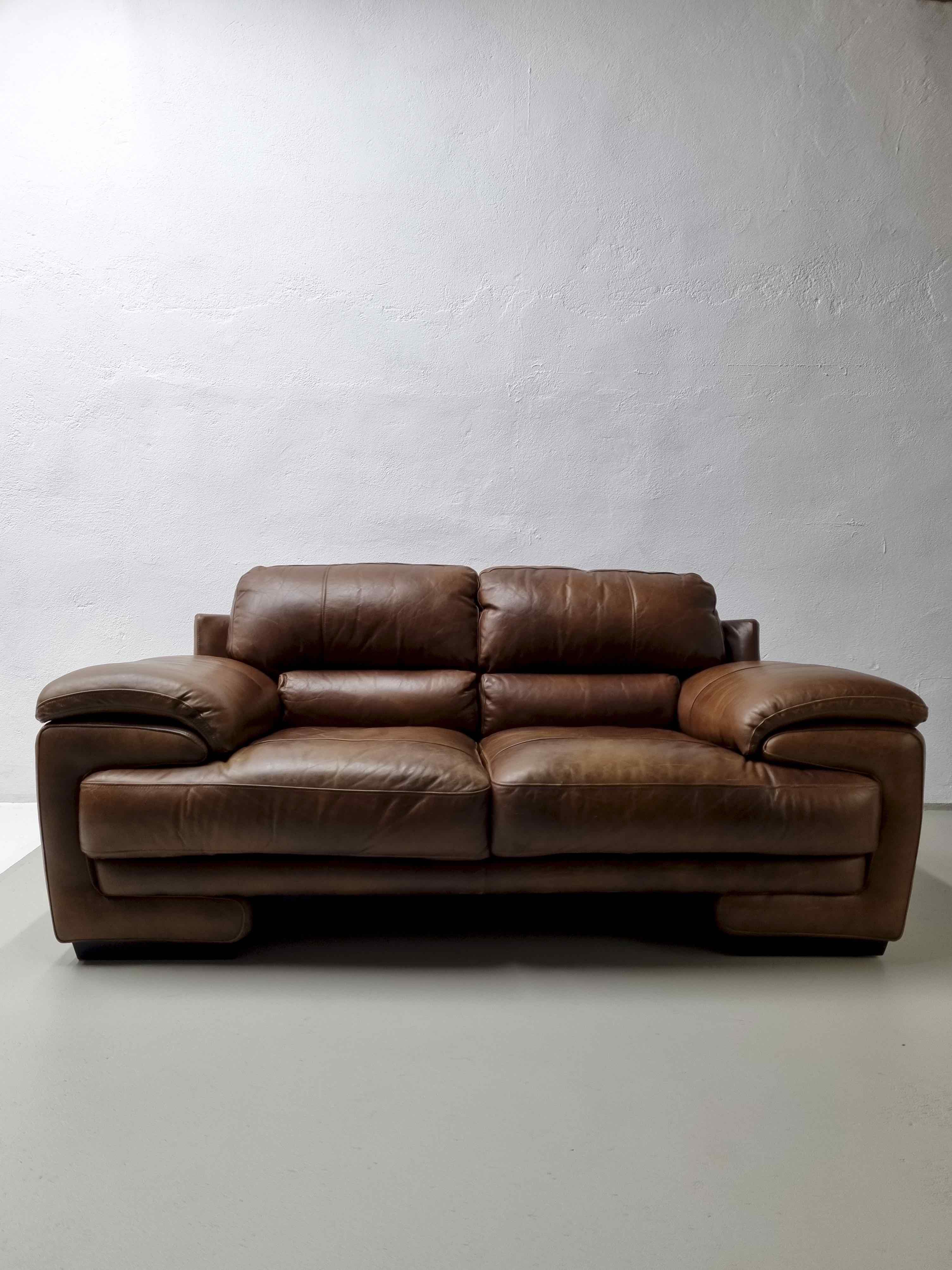 Brown buffalo leather sofa 193 cm