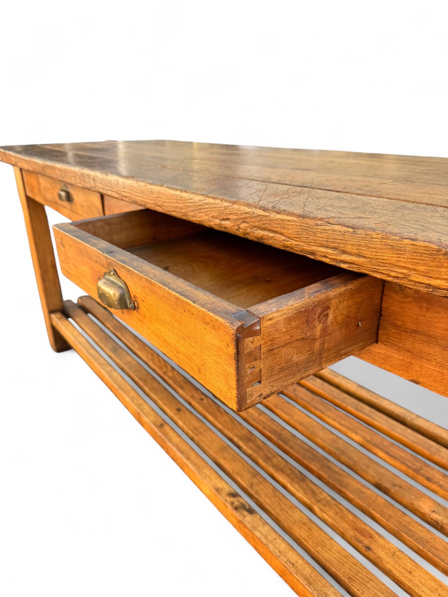 Large beechwood draper's table/counter, circa 1900s