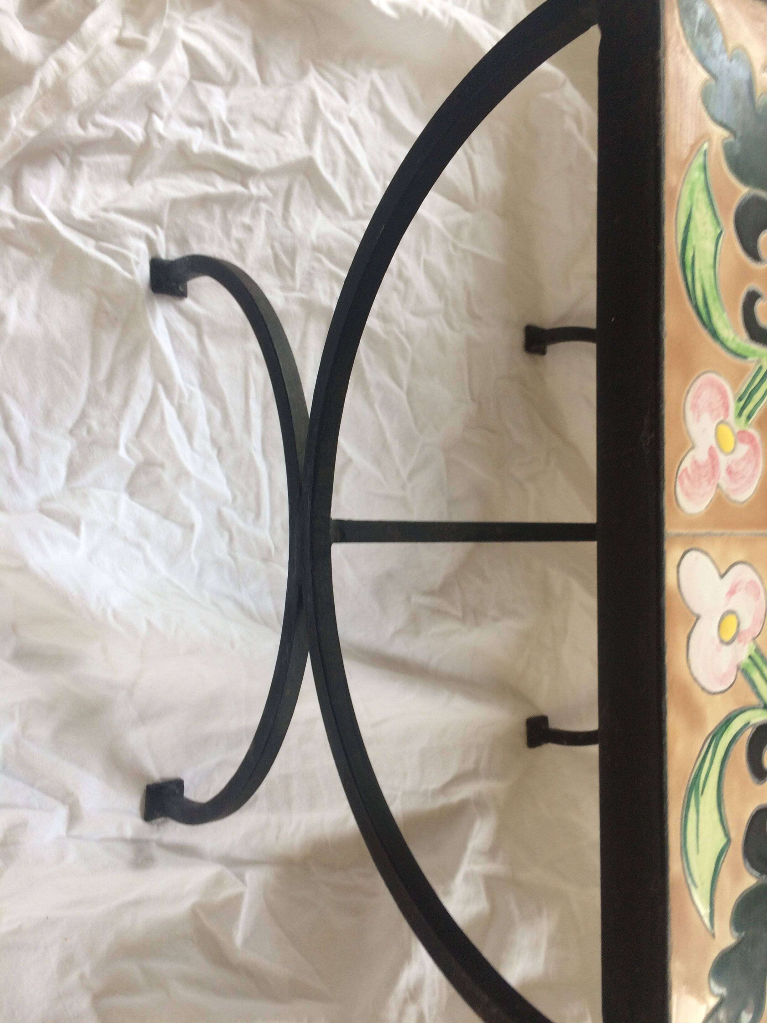 Square coffee table in wrought iron and ceramic, 1950s