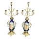 Pair of candlesticks. Bronze, brass, porcelain.