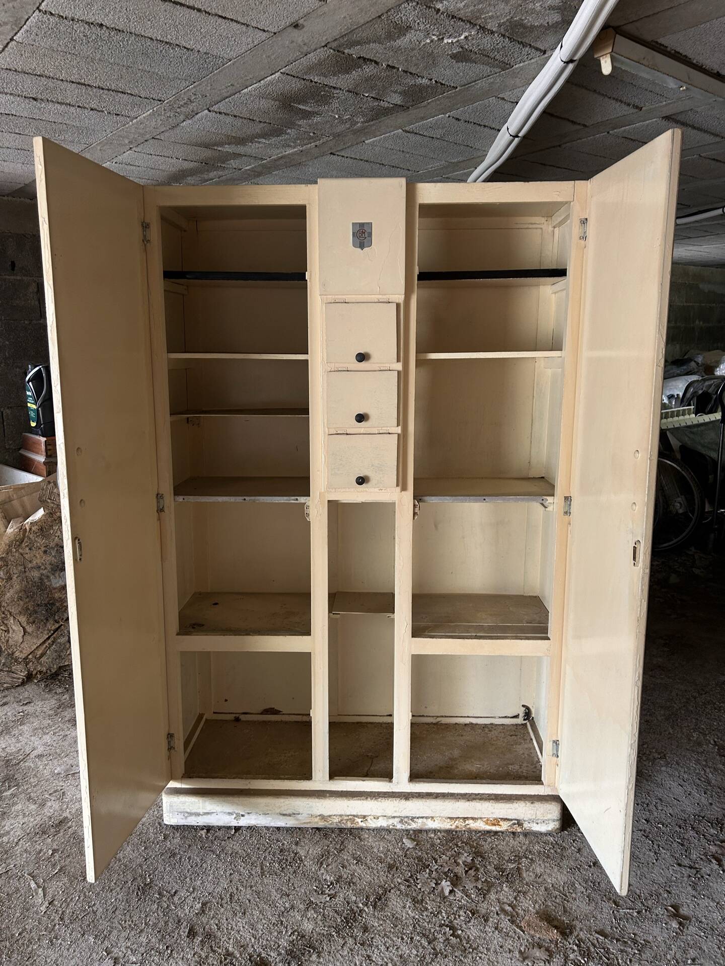 Vintage compartmentalised wardrobe