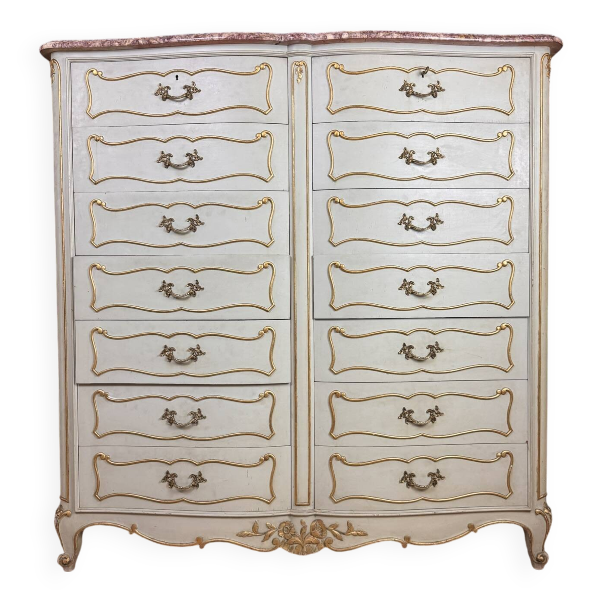 Louis XV style double row crossbow chest of drawers in lacquered and gilded wood circa 1900