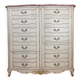 Louis XV style double row crossbow chest of drawers in lacquered and gilded wood circa 1900