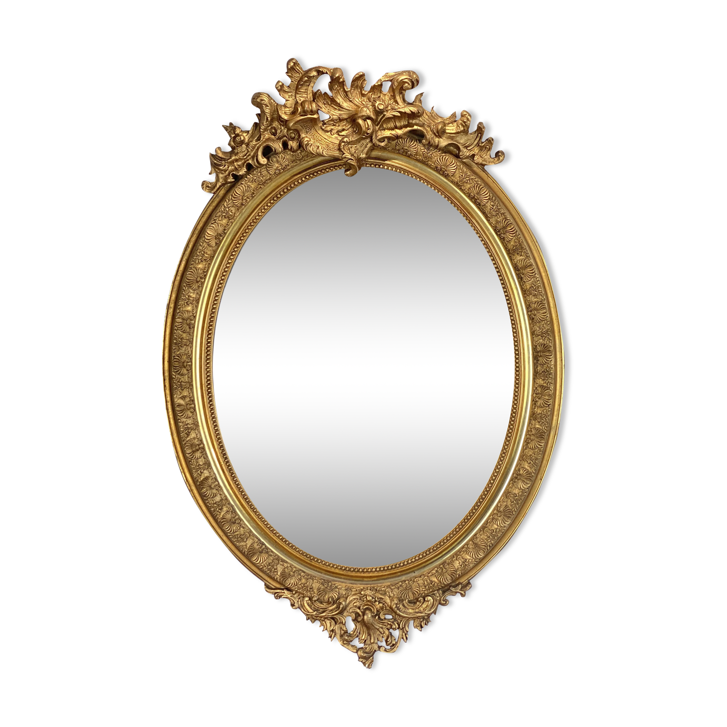 Mirror / oval ice Napoleon III period in wood and gilded stucco louis xv style