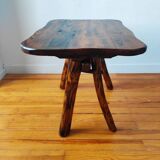 Brutalist popular art coffee table, solid wood, 1950.