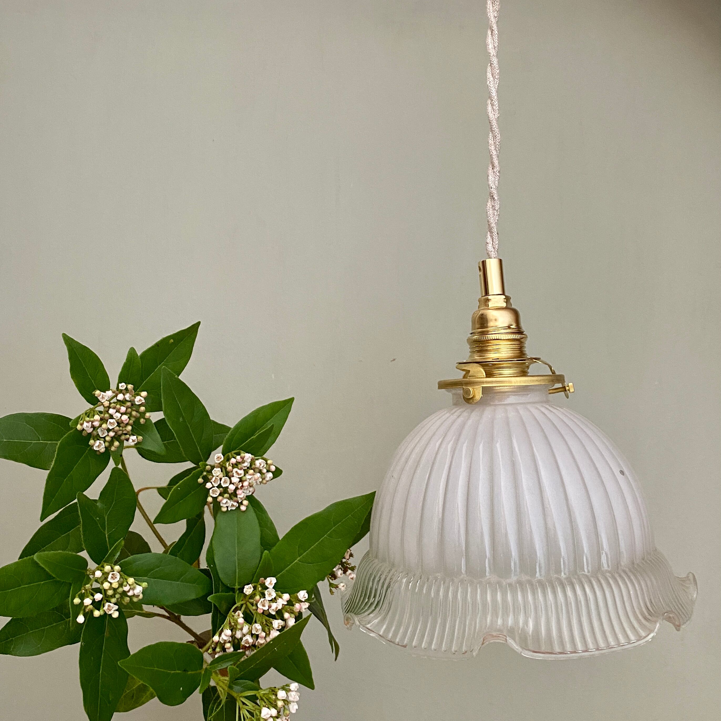 Vintage lampshade pendant lamp in white glass and transaparent