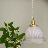 Vintage lampshade pendant lamp in white glass and transaparent