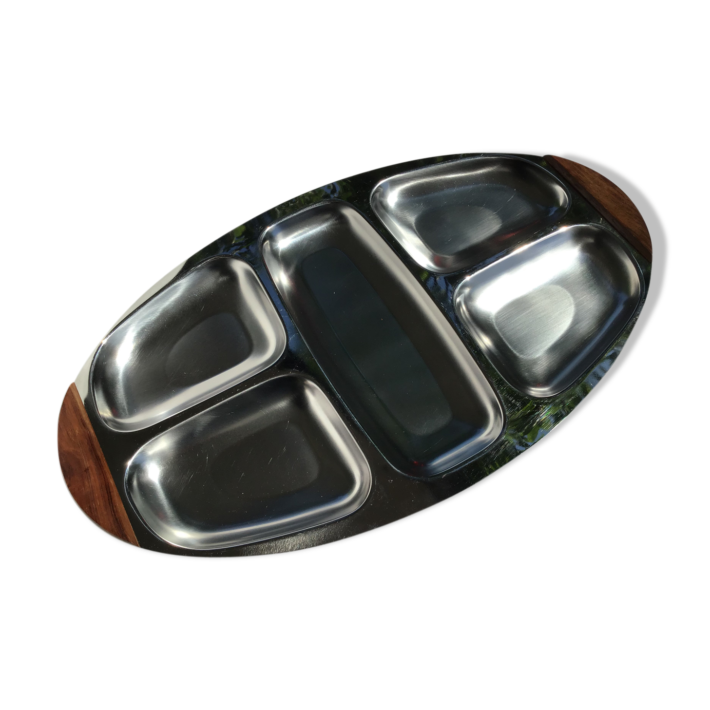 Stainless steel and teak compartmented tray