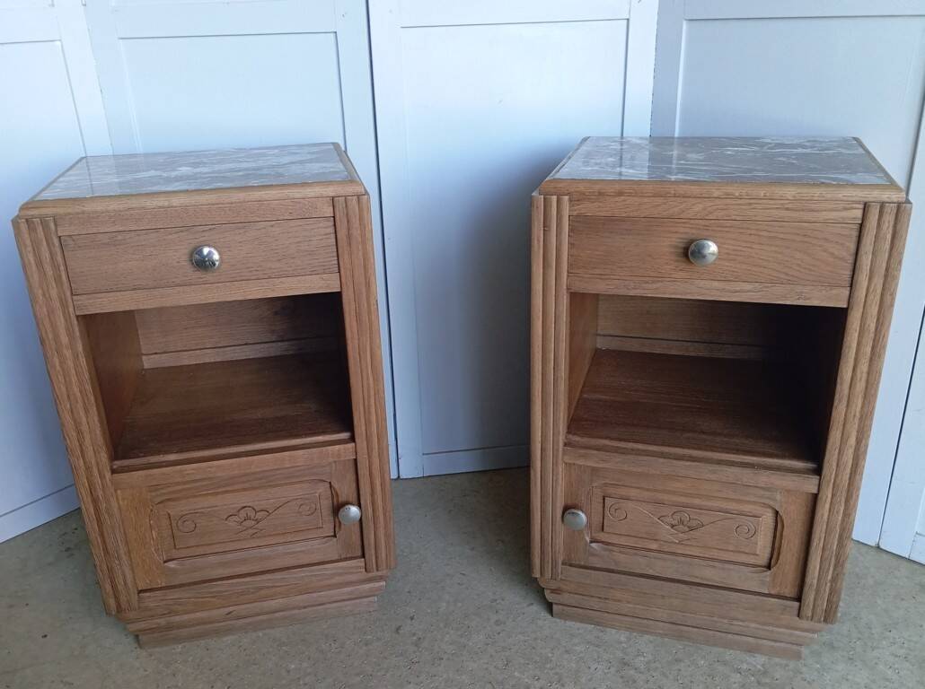 Pair of Art Deco bedside tables in solid oak