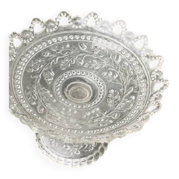 Coupe en verre, compotier motifs de feuille de chêne vintage