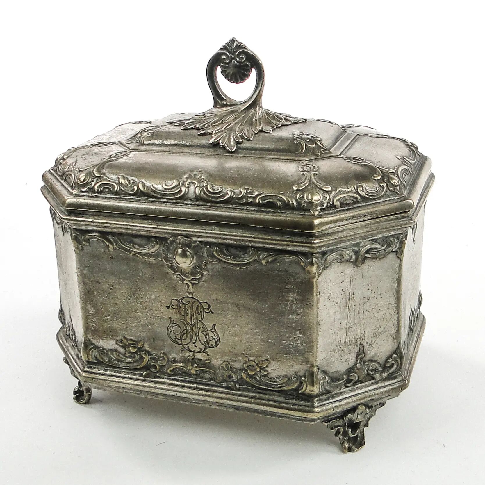 Rococo sugar bowl, silver-plated brass, Norblin, Poland, early 20th century