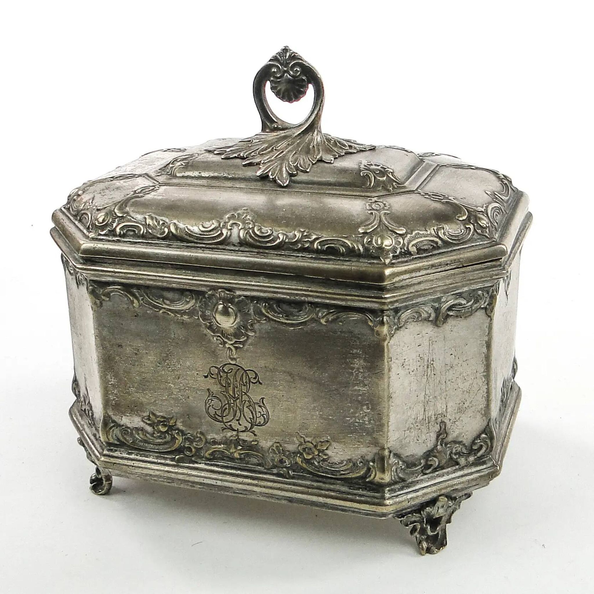 Rococo sugar bowl, silver-plated brass, Norblin, Poland, early 20th century