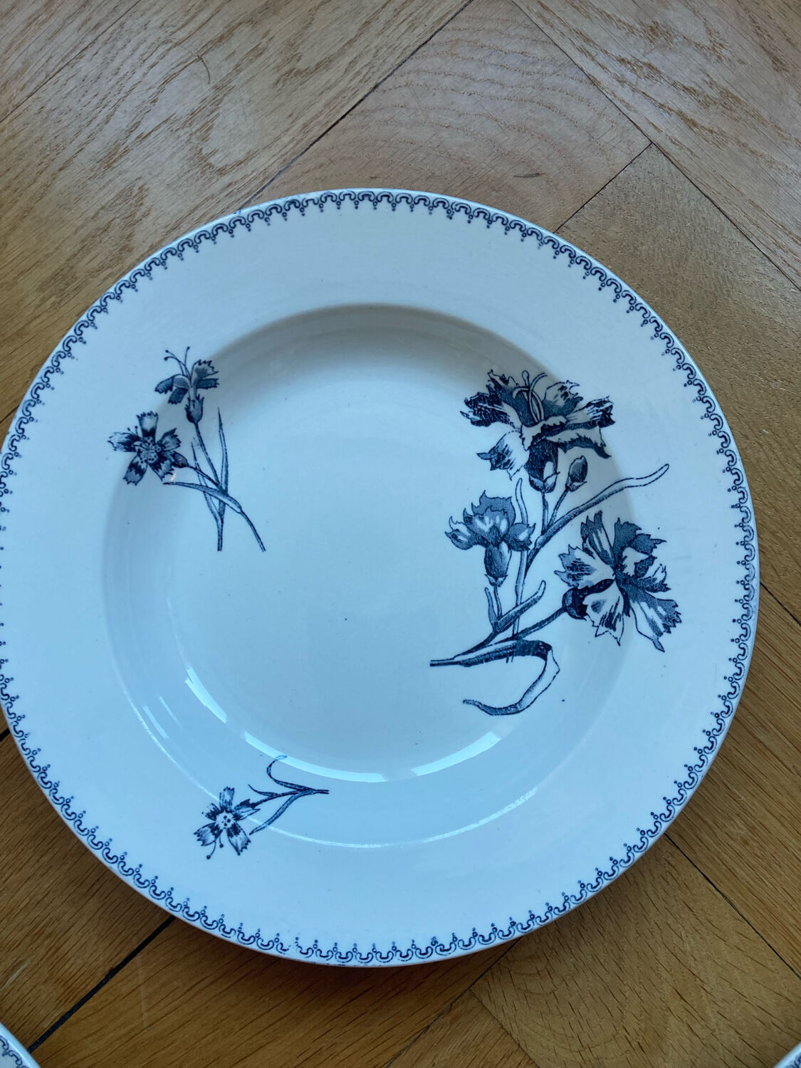 Deep plates Sarreguemines with carnation bouquets