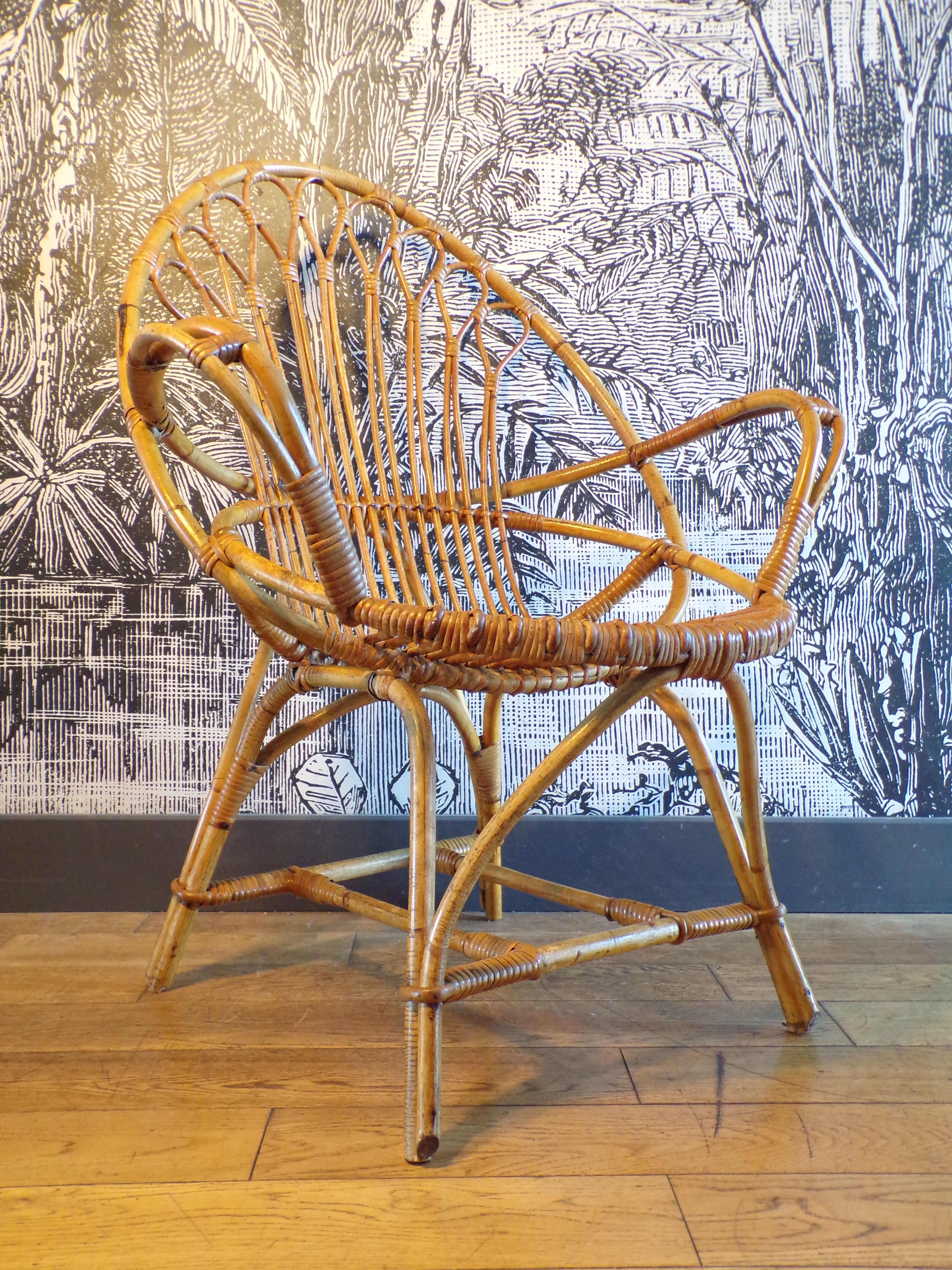 Rattan or wicker egg armchair