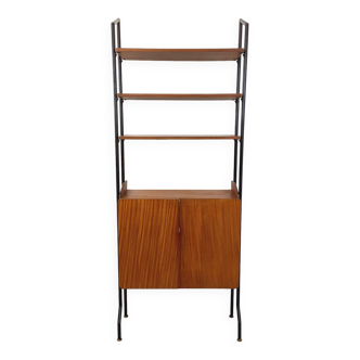 Vintage Italian modular shelf bookcase in teak and metal from the 60s