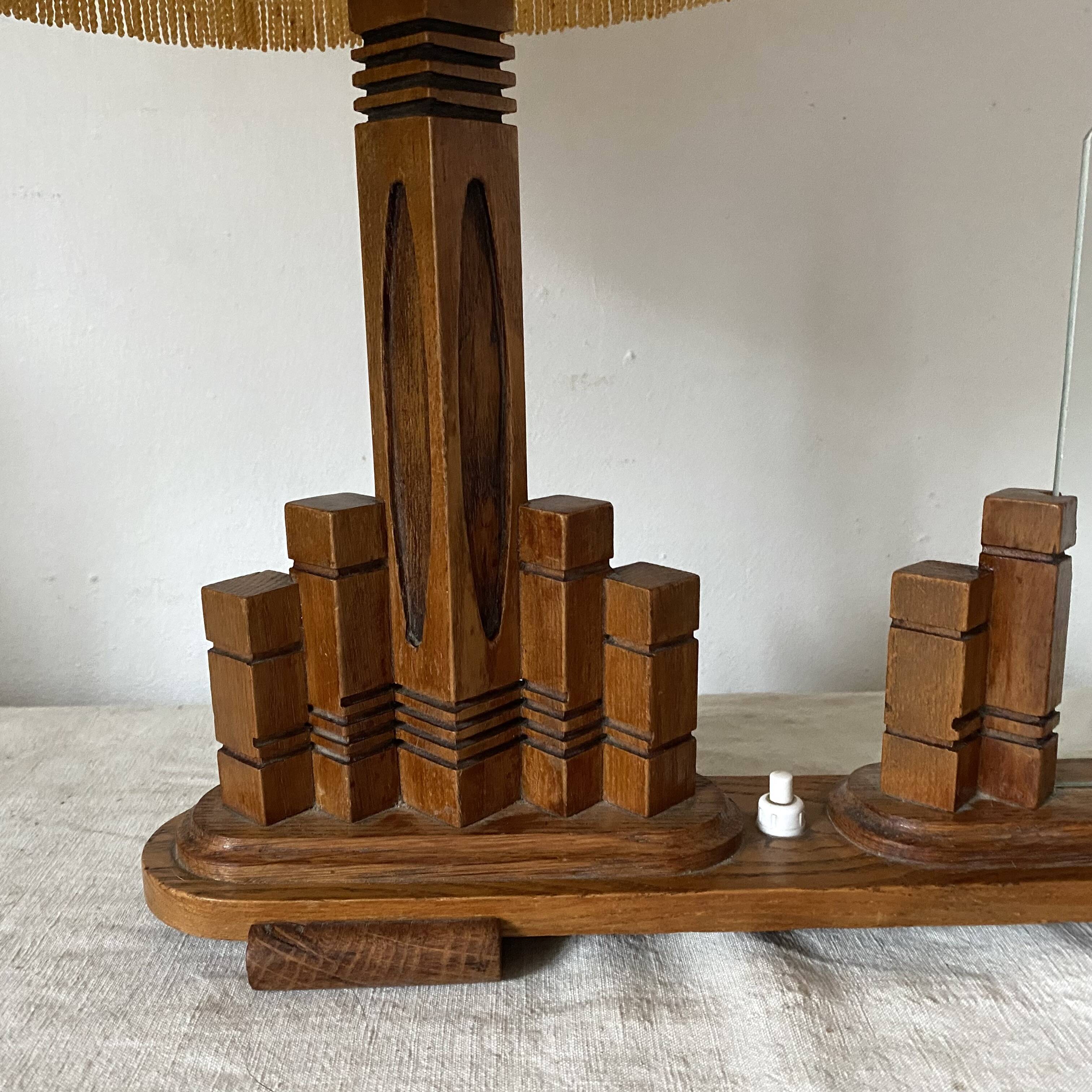 Art deco wooden lamp with photo holder