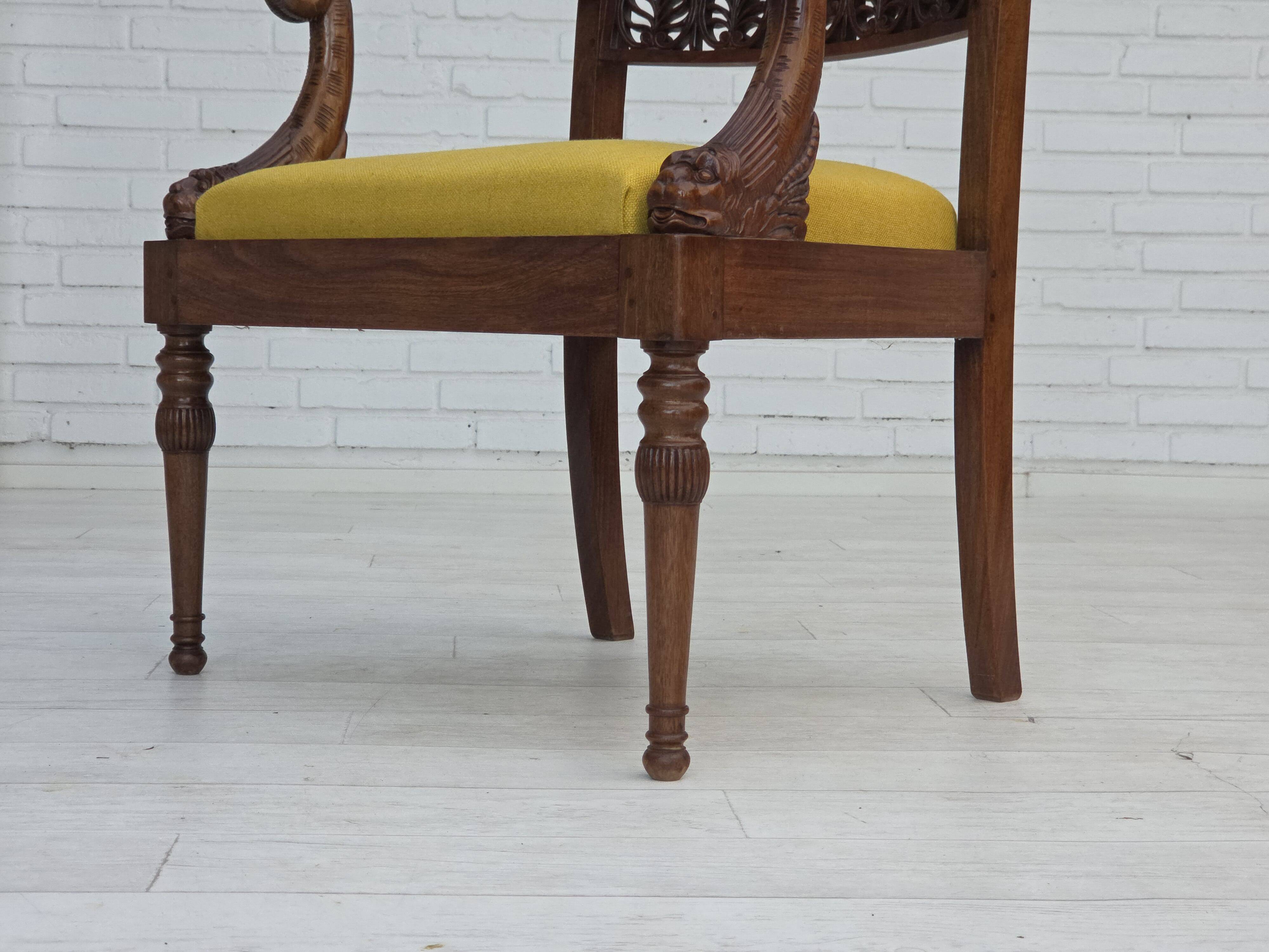 1920-30s, carved wood armchair, design after Georges Jacob, reupholstered.