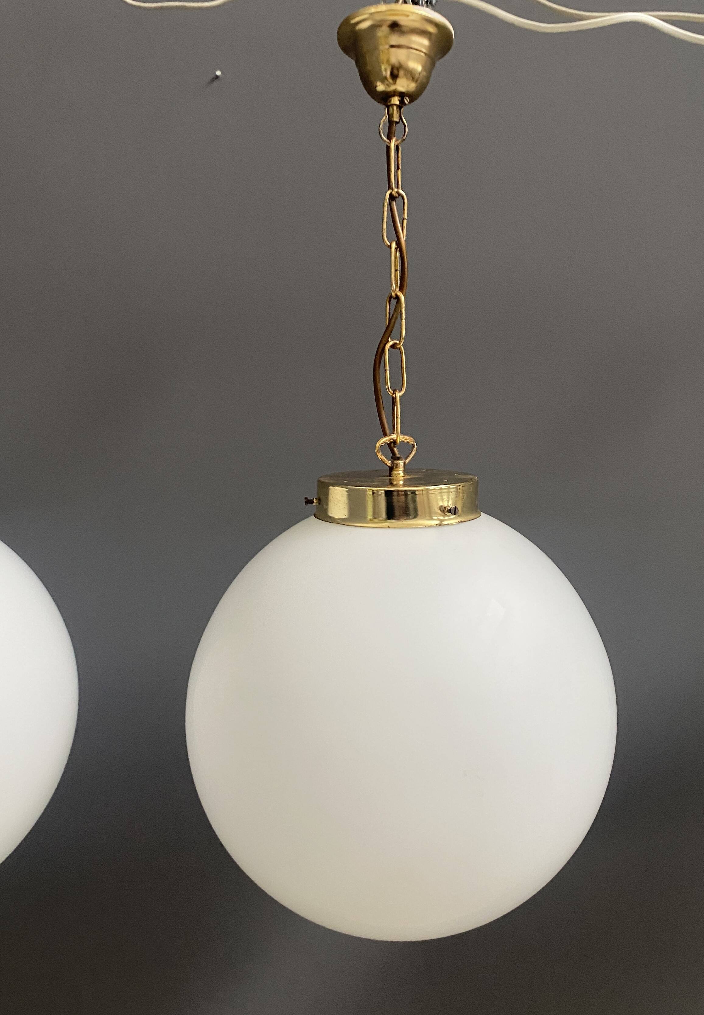 Sphere opal glass hanging lamp 1970s by Kamenicky Senov