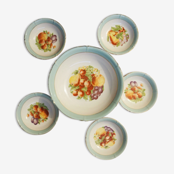 Dish and 5 semi-porcelain cups