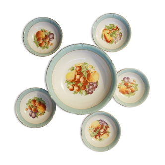 Dish and 5 semi-porcelain cups