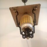 Vintage outdoor pendant light in yellow molded glass and black metal