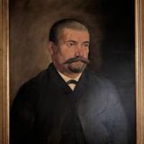 Oil on canvas portrait 19th century 1888 man with mustache by J. Abrol