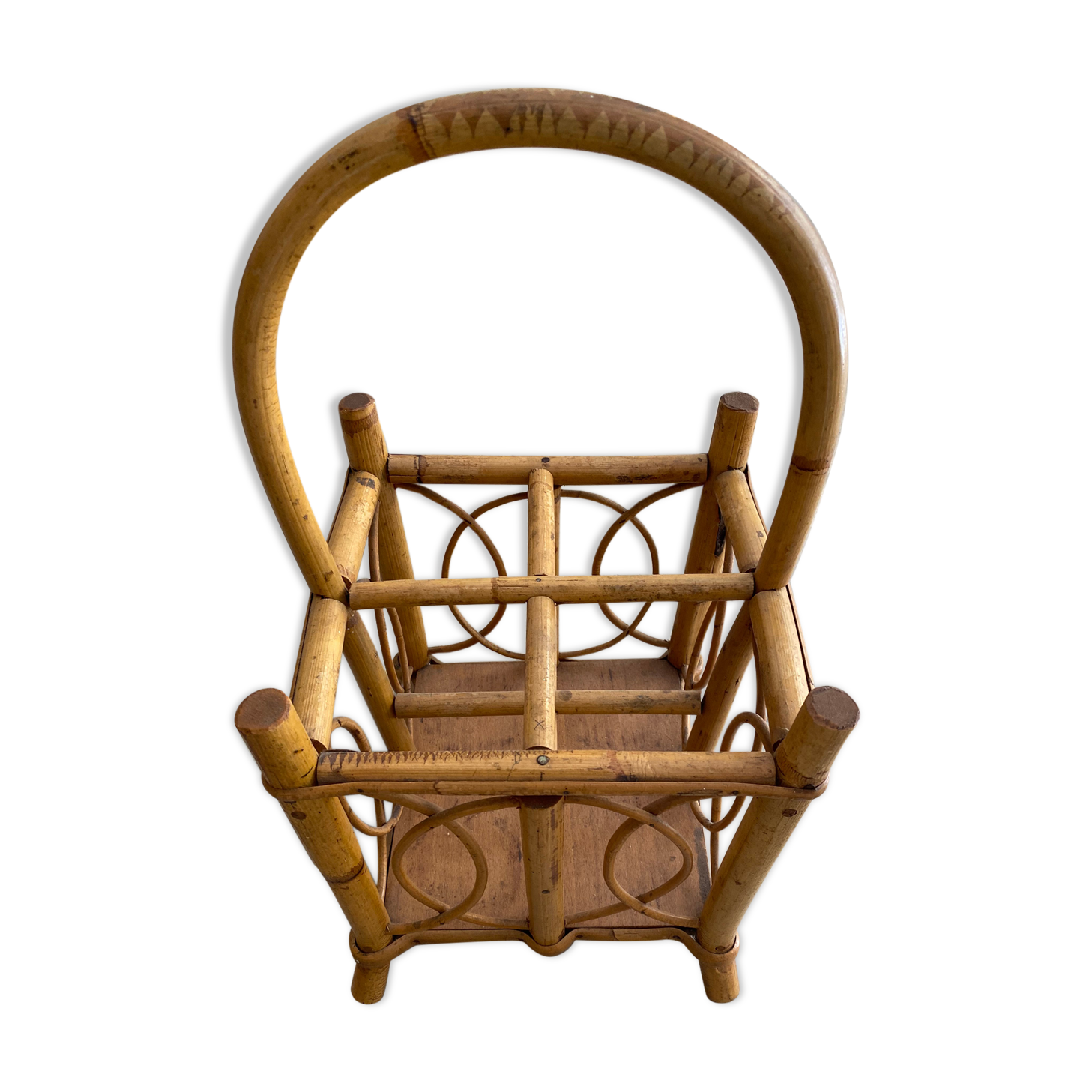 Rattan and bamboo bottle holder
