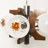 Mazzega Murano chandelier with 4 balls and teak, 1960