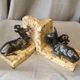 Pair of marble bookends and ruler representing a deer with his mother and a deer