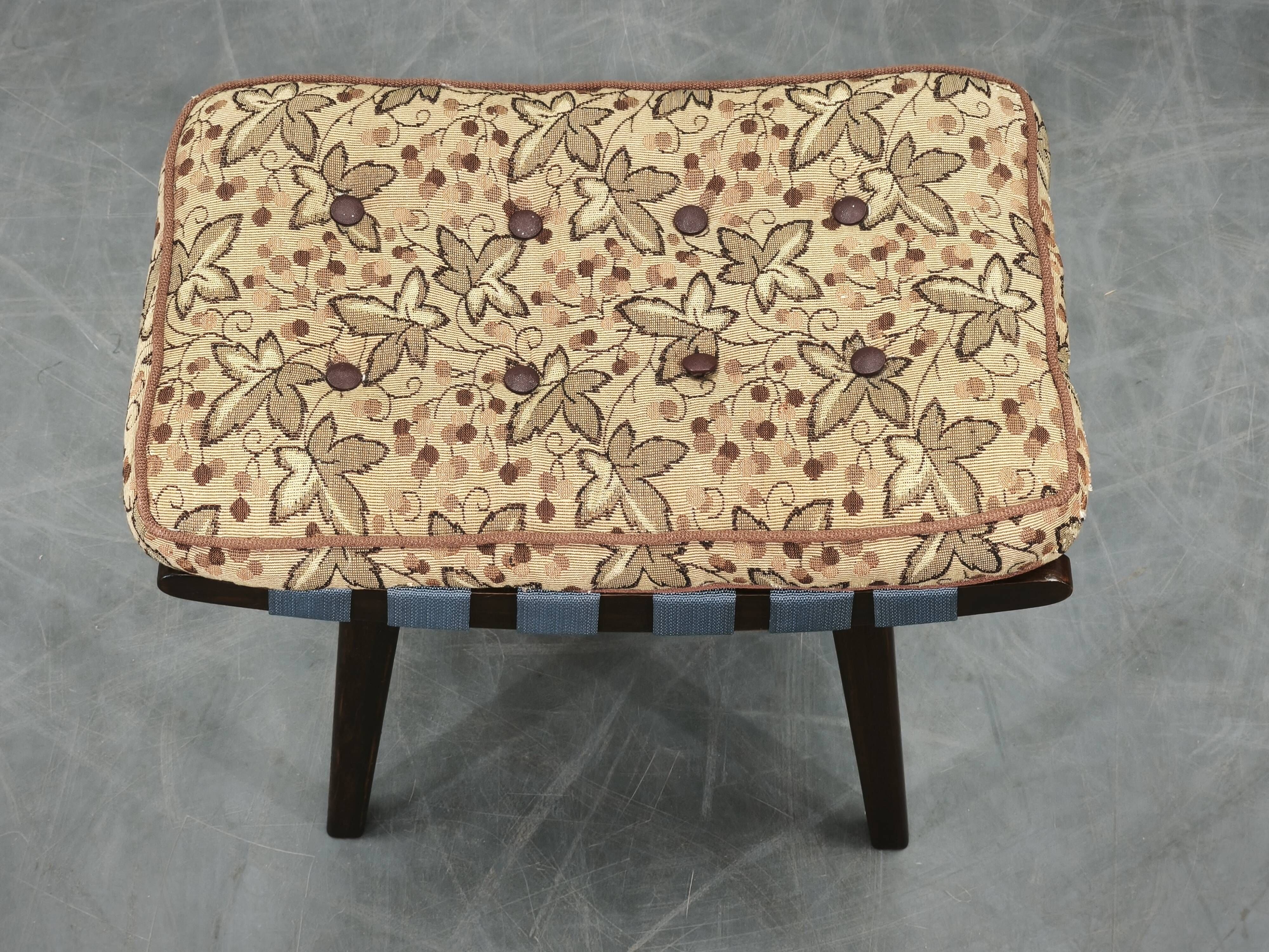 TON Mid-Century Beech Stool with Original Cushion, Czechoslovakia, circa 19