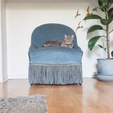 Velvet Ottoman Chair vintage toad velvet blue 70s