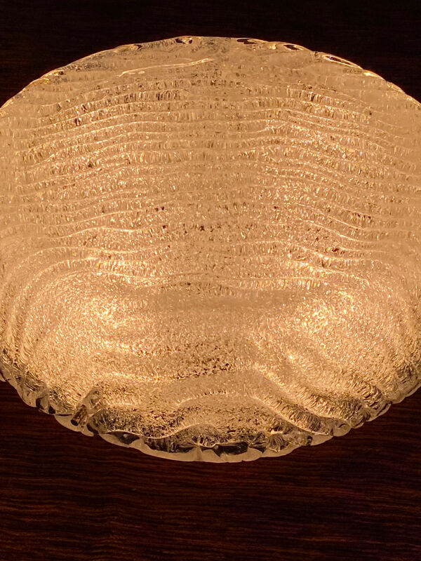 applique murale ronde en verre moule glacon vintage 1980