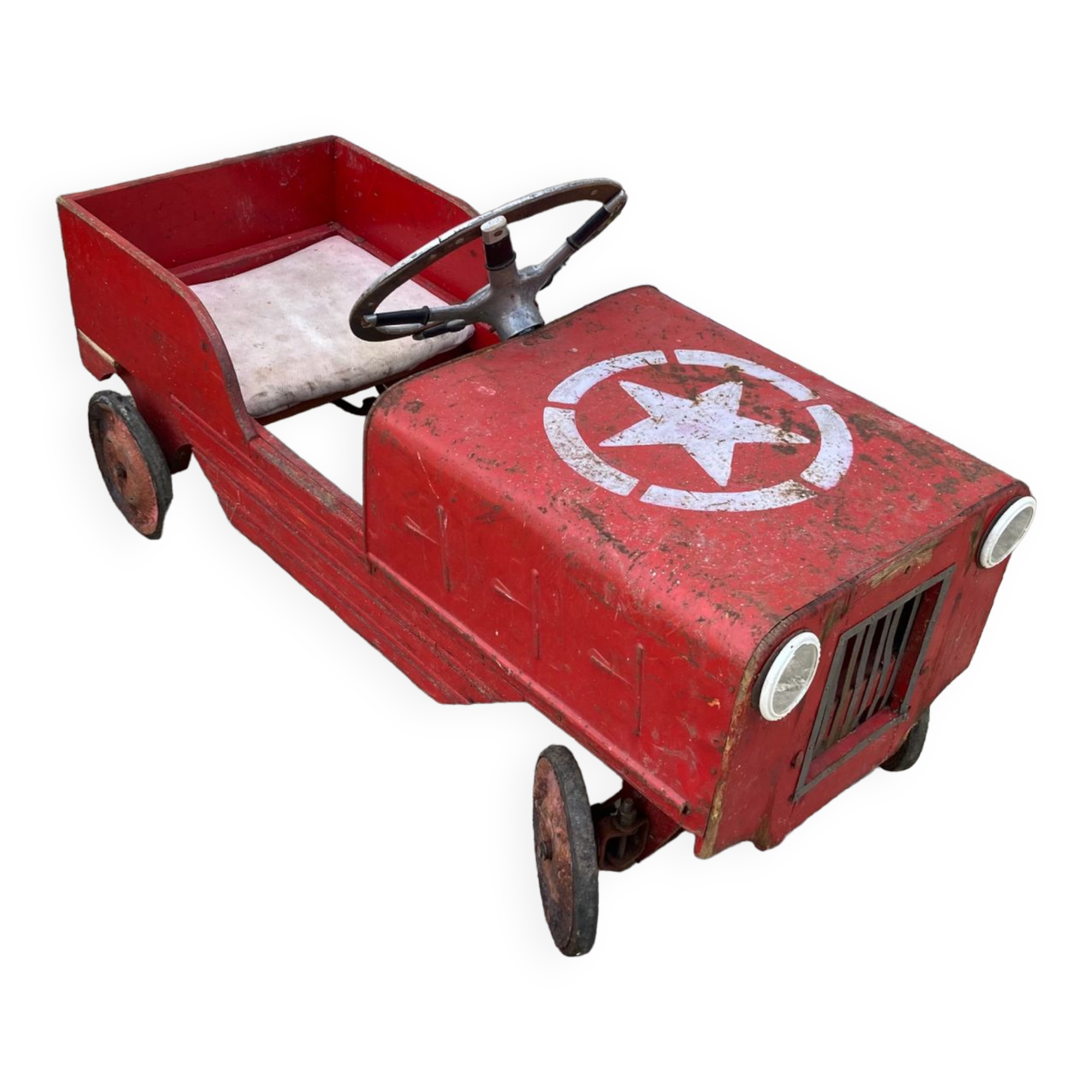 Jeep willys mid-twentieth functional pedal car in wood and sheet