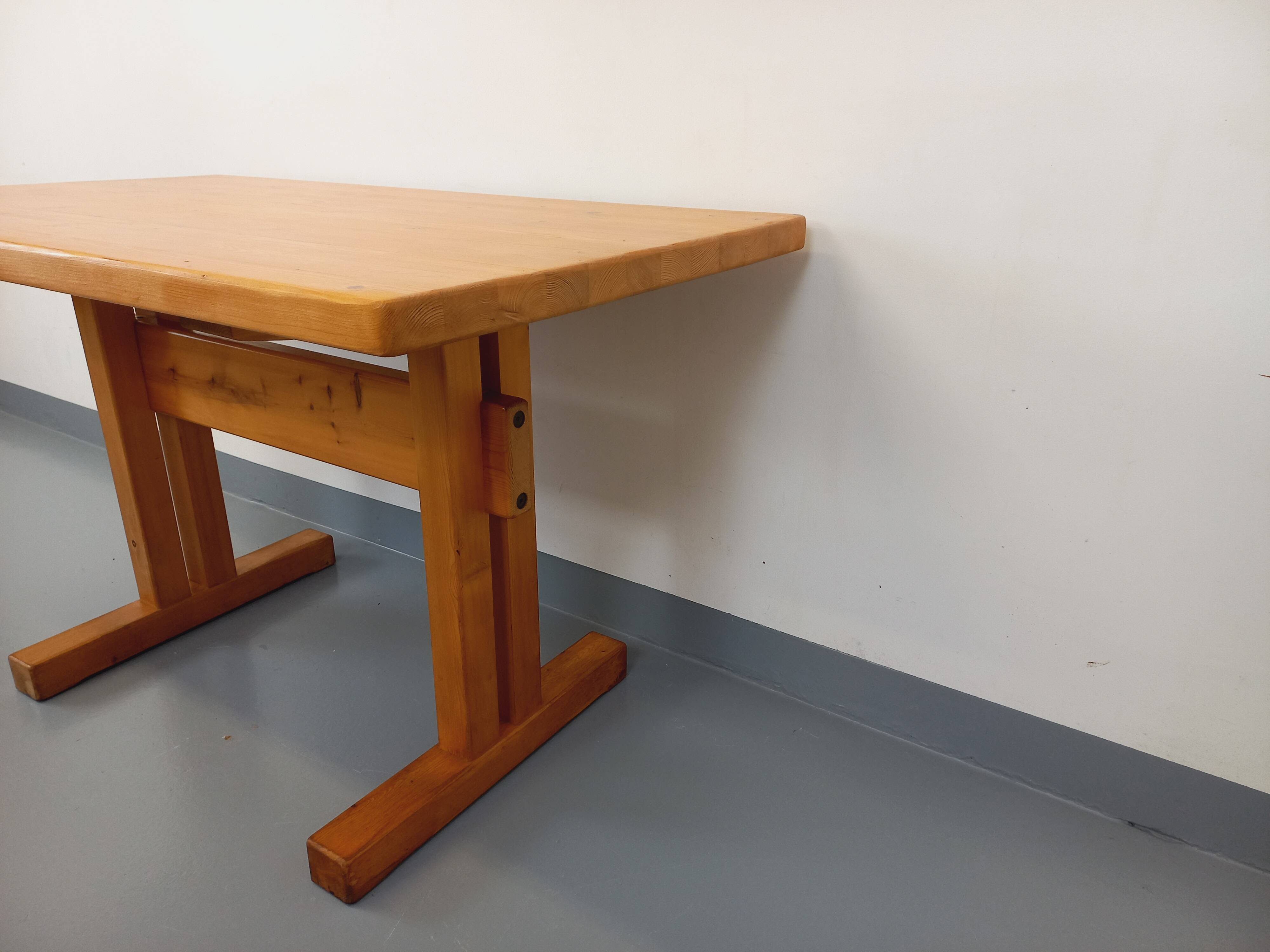 Charlotte Perriand Les Arcs vintage rectangular pine dining table from the 60s 70s