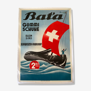 Affiche originale vintage publicitaire des années 1930 « BATA »