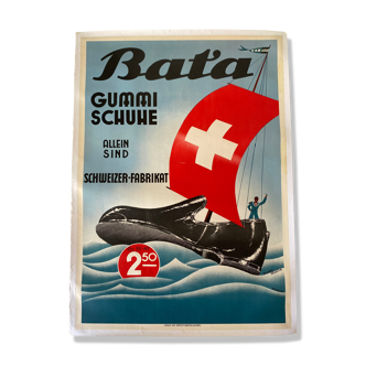 Affiche originale vintage publicitaire des années 1930 « BATA »