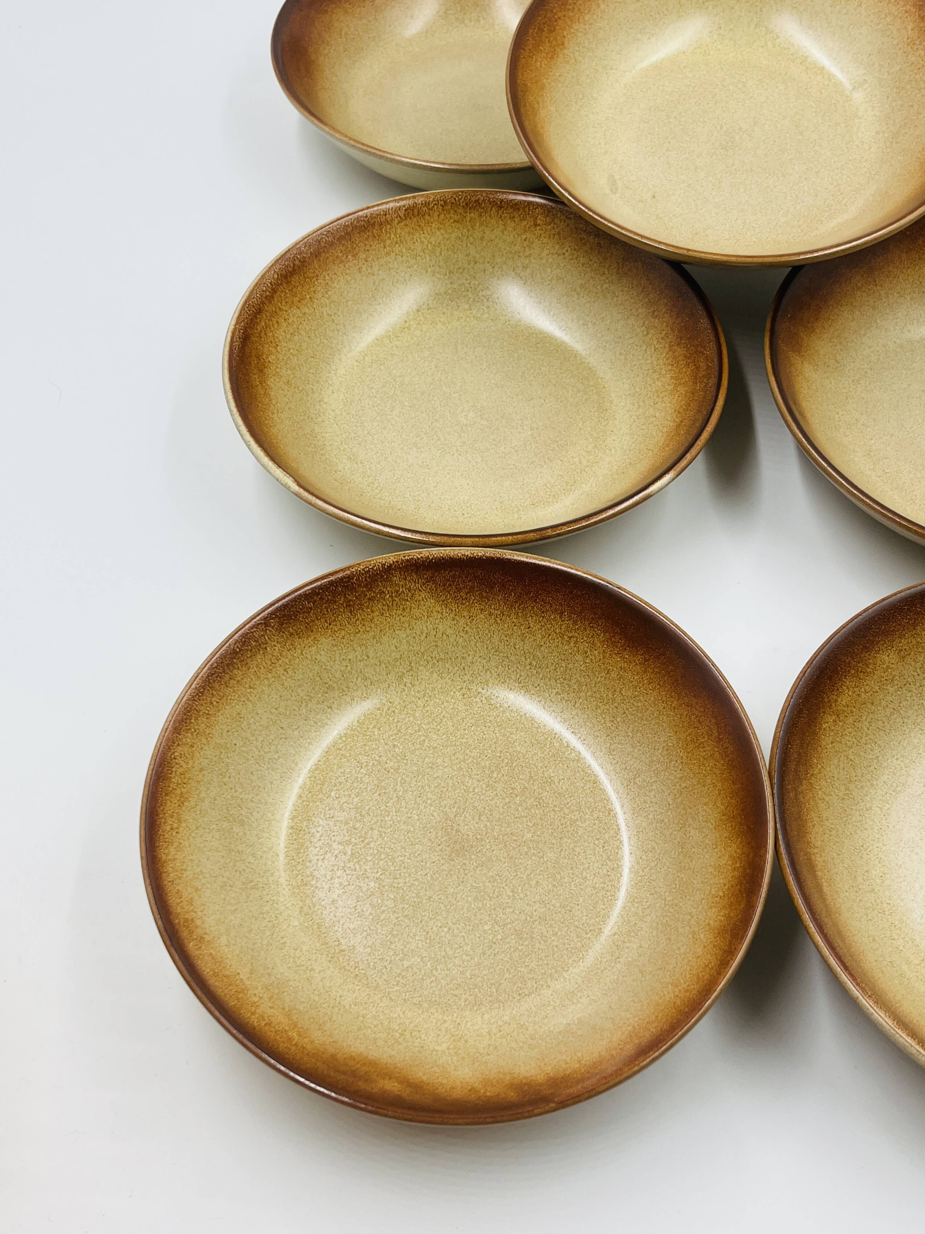 Lot 7 Flamed Stoneware Soup Plates 1970