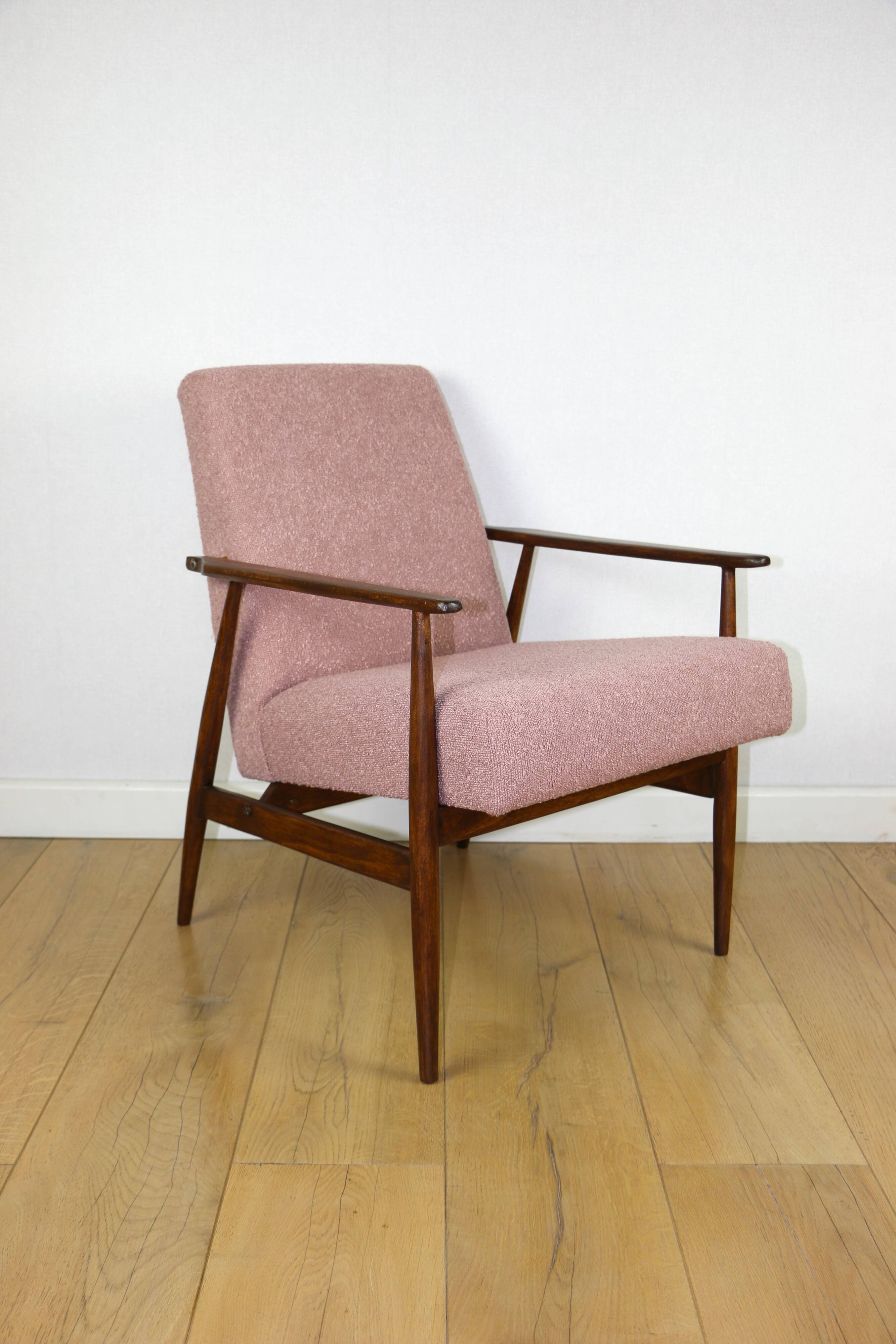 Fauteuil « Lis », années 1970, bouclé rose, design de Henryk Lis