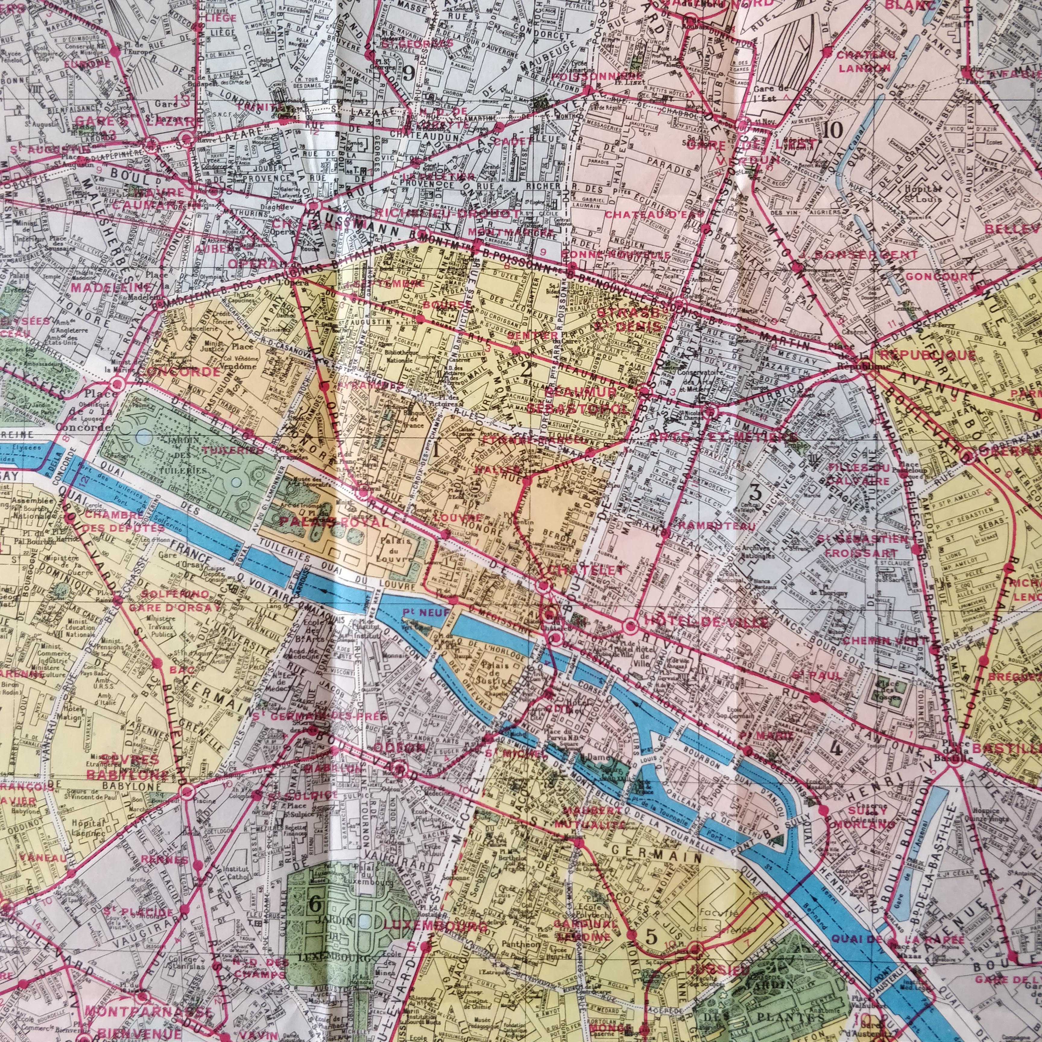 Map old Paris suburb 74x55cm edition A. Leconte 1970
