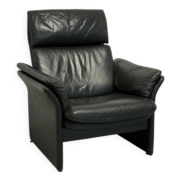 Fauteuil lounge vintage inclinable ERPO en cuir vert pin