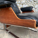 Lounge chair and ottoman black leather and teak multiplex, 1960