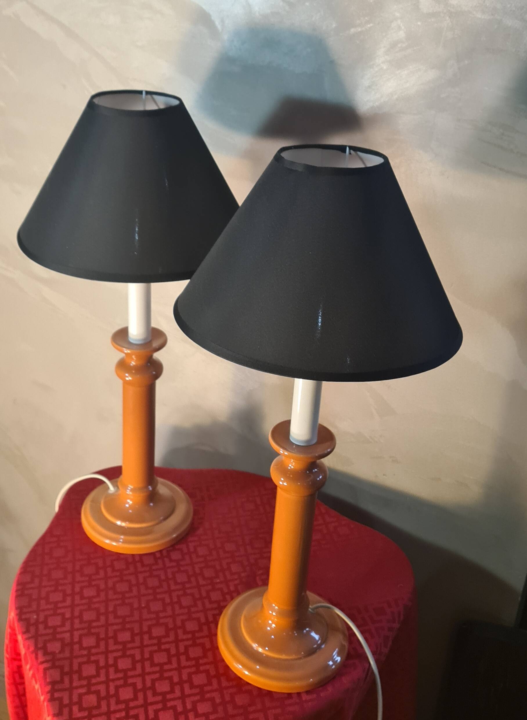 Pair of "Albret Rodez" lamps in dark salmon ceramic 53x25 vintage