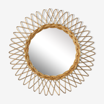 Mirror sun in braided rattan 1960, 46cm