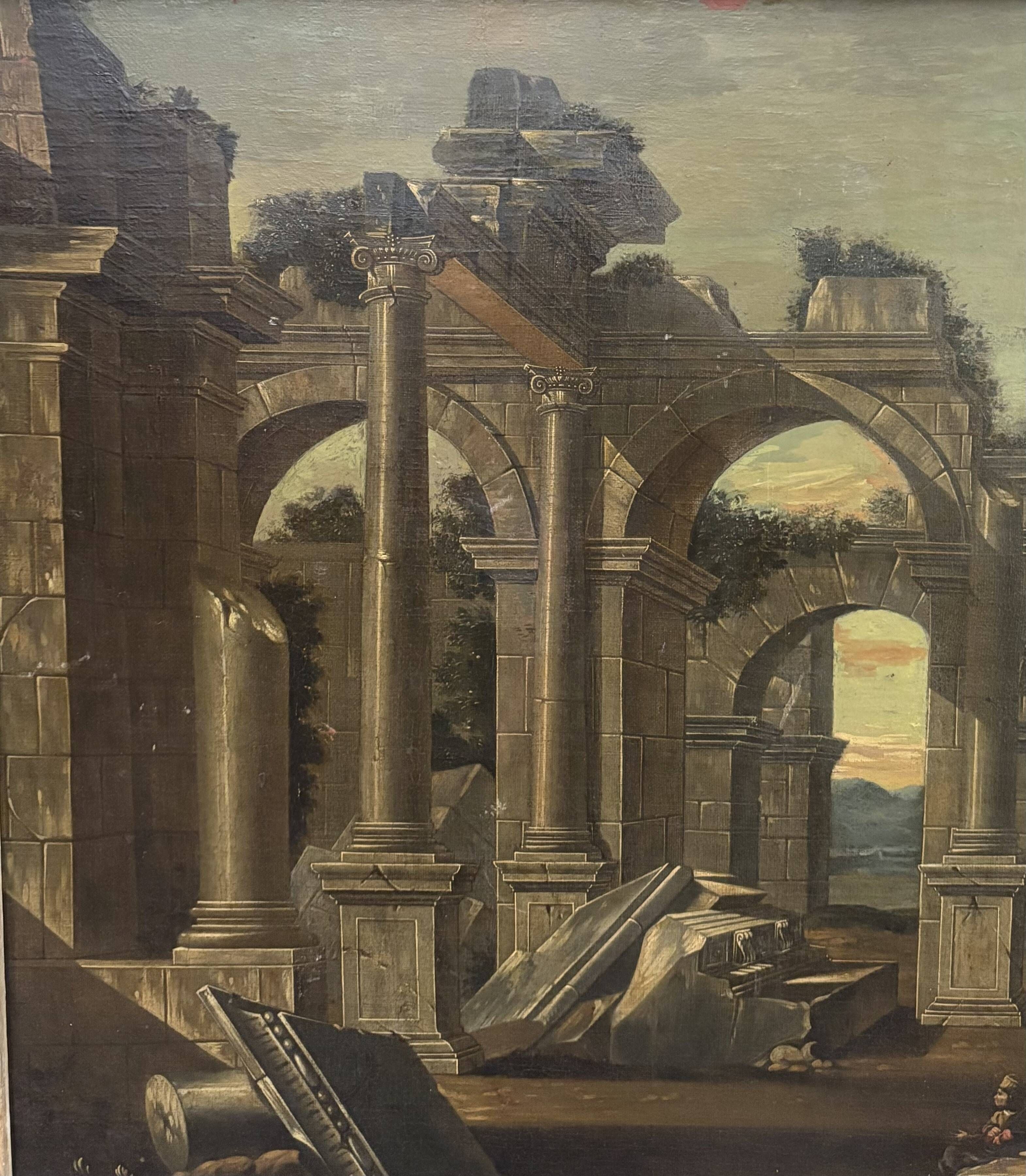 Italian School 18th century Ruins antiques landscape oil on canvas