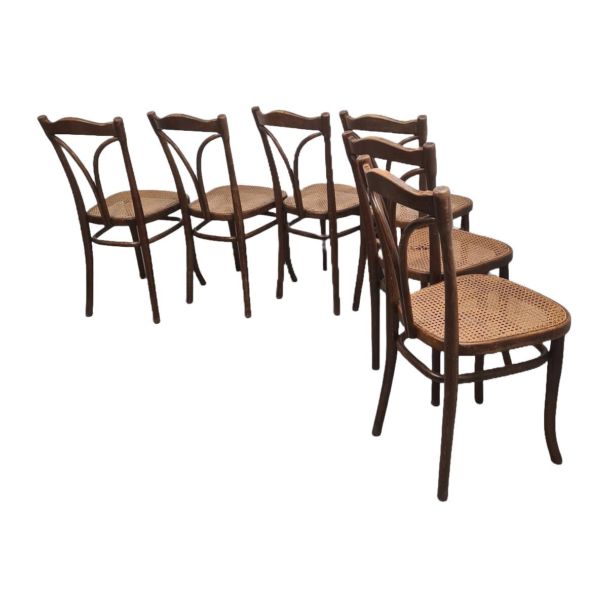 Thonet Dining Room Chairs With Webbing model 107 set of 6, early 1900s