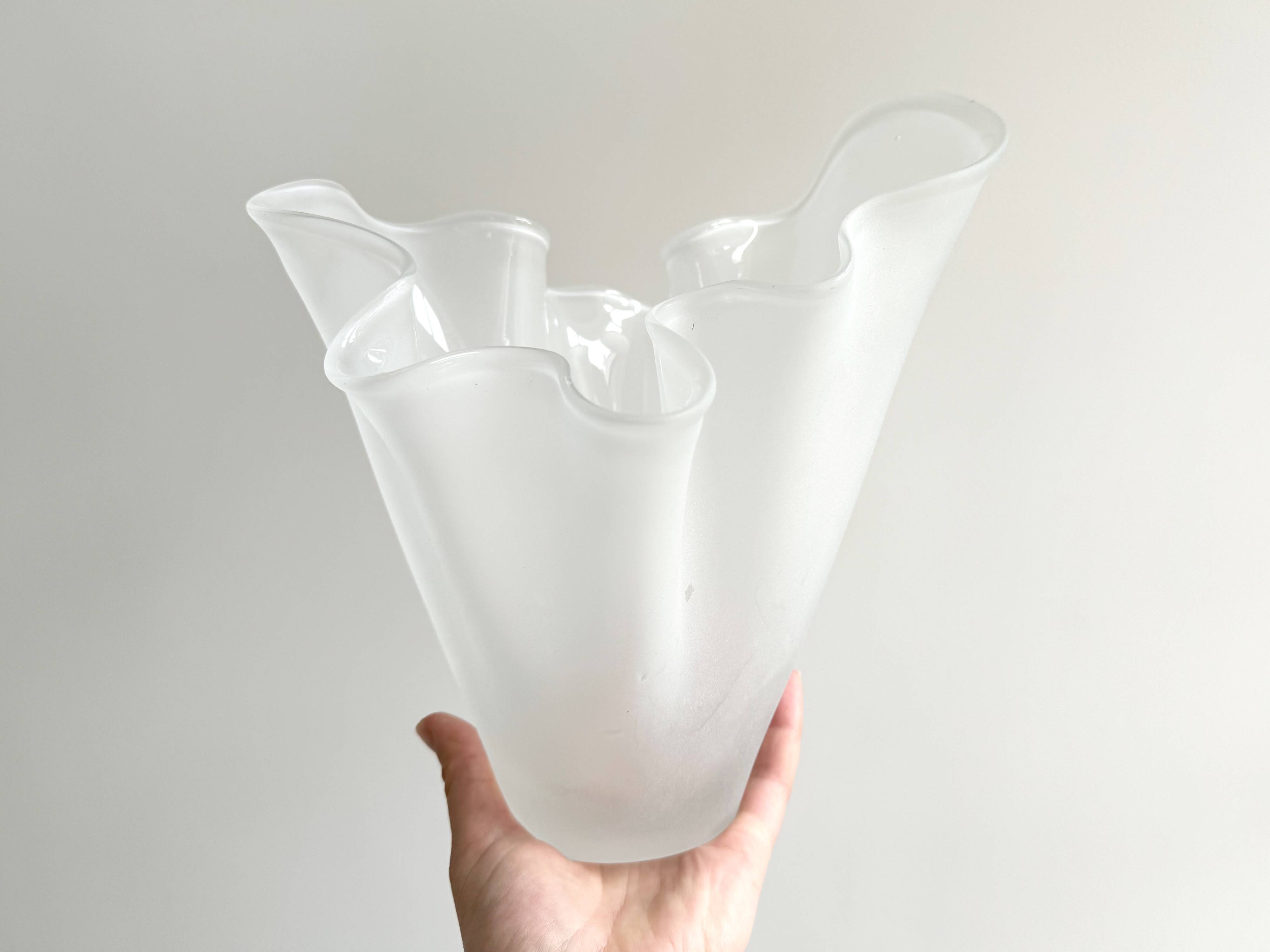 White folded glass vase
