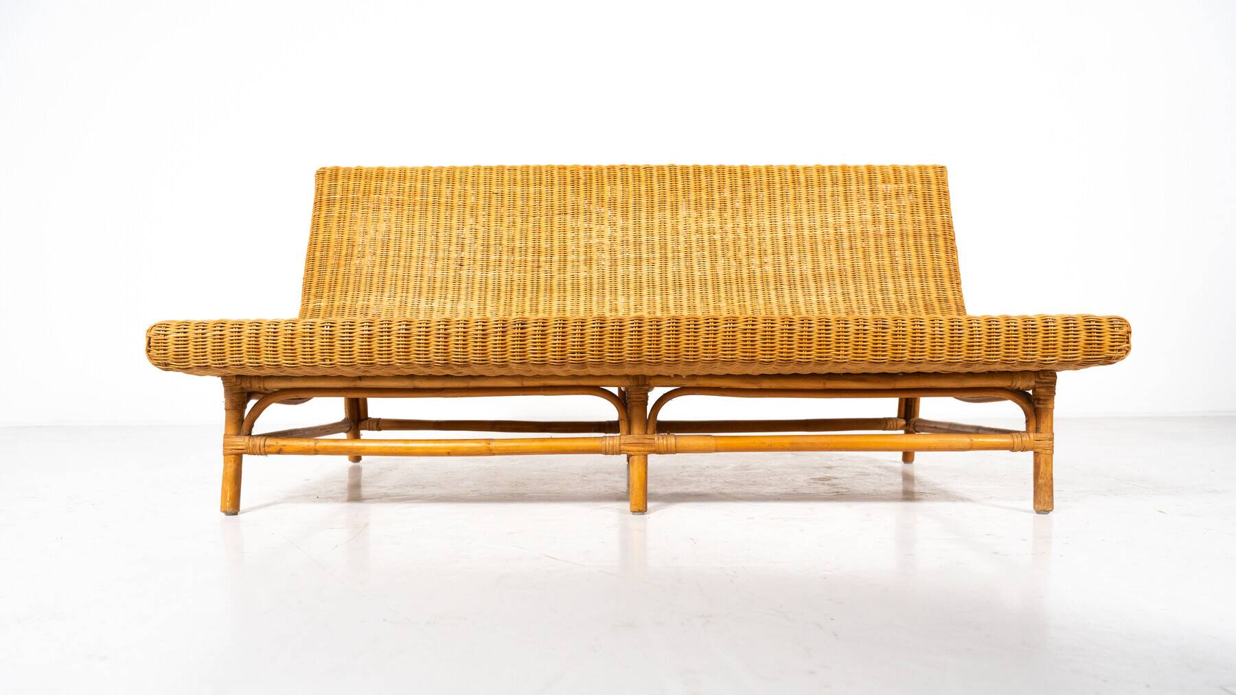 Mid-Century Modern Wicker Bench, Italy, 1970s