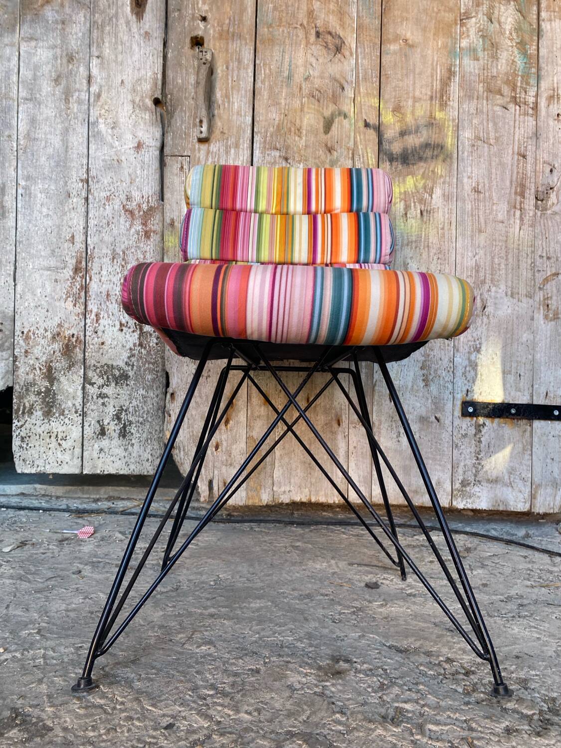 Chair Design Black Metal Base + Multicoloured Fabric Cushion Seat
