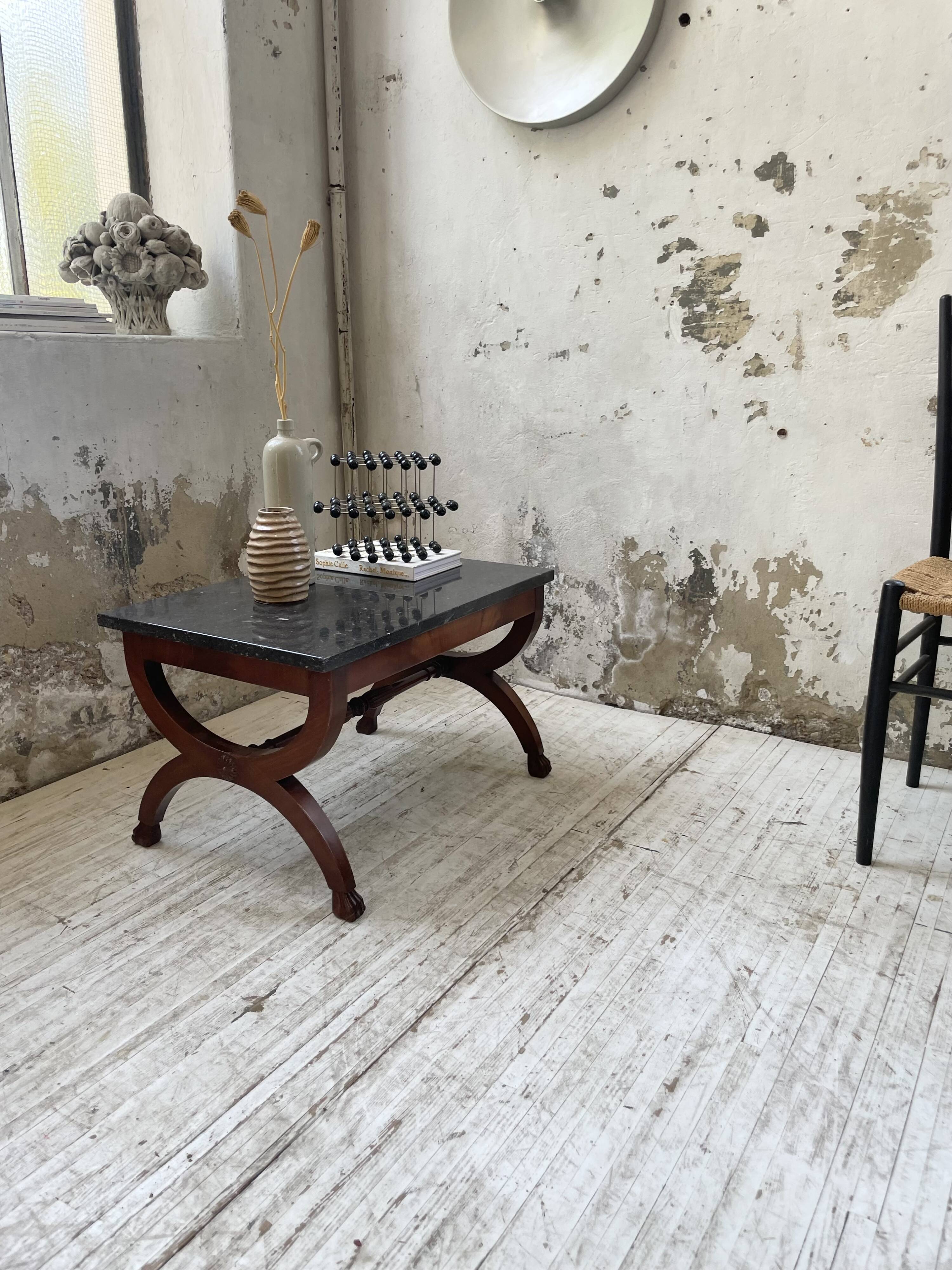 Empire style marble and mahogany coffee table