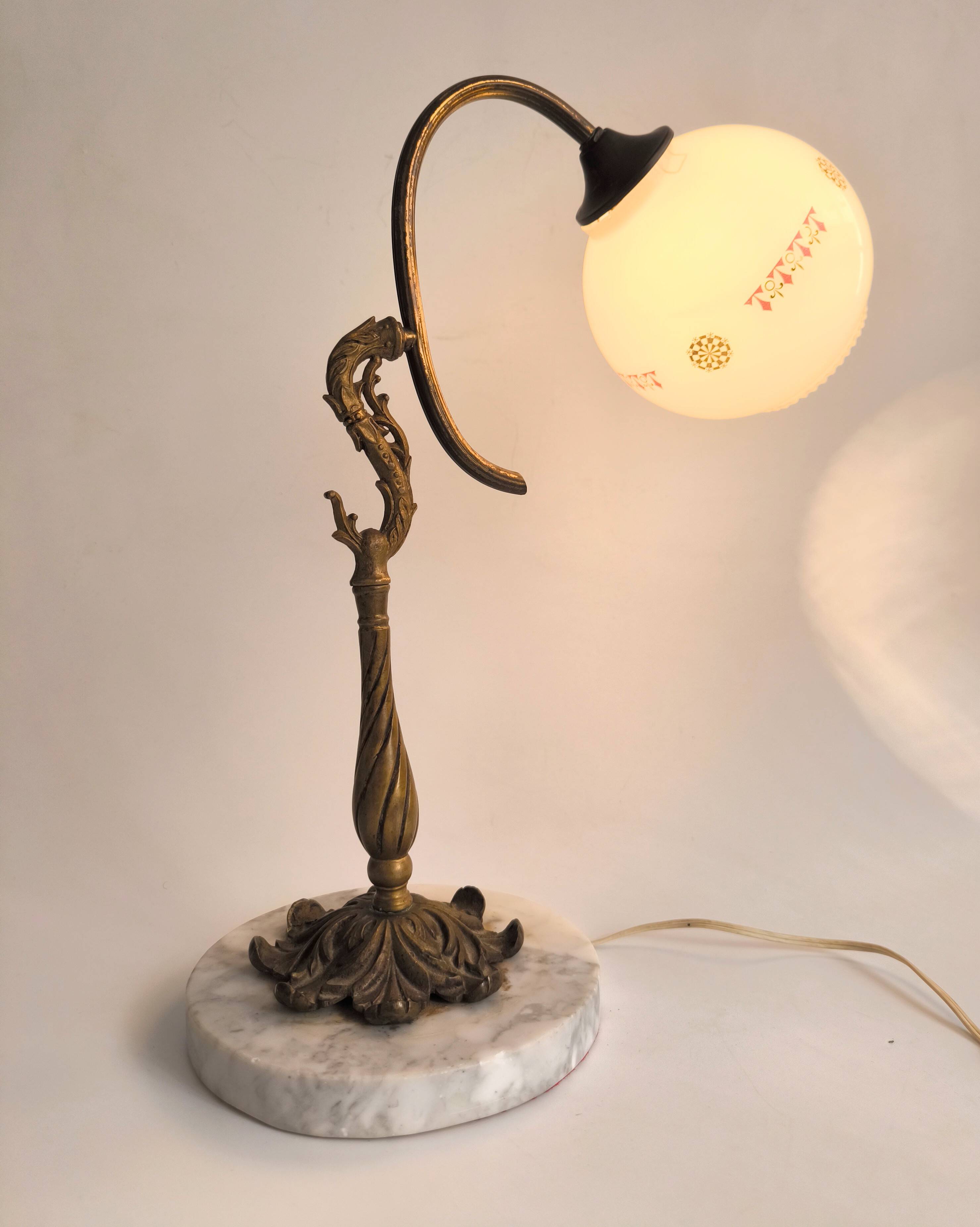 French Art Nouveau bronze and marble lamp